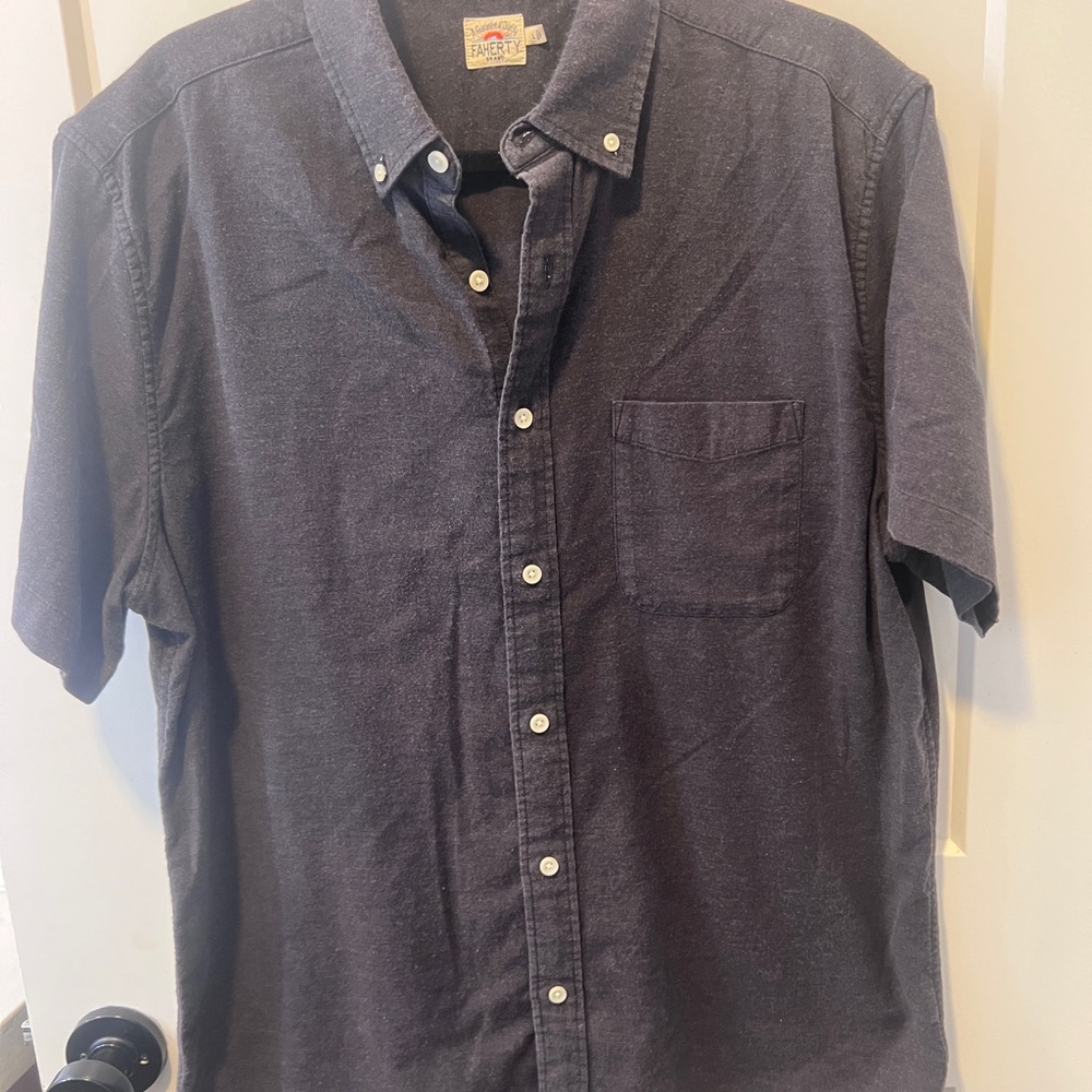 Faherty Short Sleeve Knit Button Up Shirt Charcoal Gray Size Large